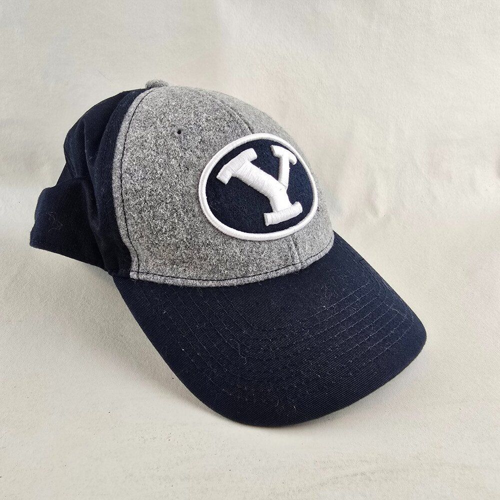 BYU Hat Blue Gray Adjustable Strapback Champion Authentic Wool Baseball Cap